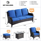 Ensemble de meubles de patio en osier OVIOS 6 pièces avec table de foyer de 42 pouces