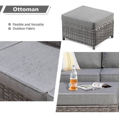 Ensemble de canapés de patio OVIOS 6 pièces en osier avec chaises berçantes pivotantes