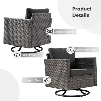 Ensemble de canapés de patio OVIOS 6 pièces en osier avec chaises berçantes pivotantes