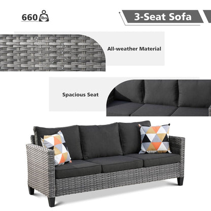 Ensemble de canapés de patio OVIOS 6 pièces en osier avec chaises berçantes pivotantes