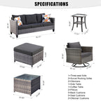 Ensemble de meubles de patio OVIOS 7 pièces en osier avec chaises pivotantes à bascule