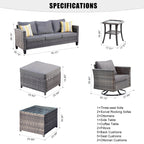 Ensemble de meubles de patio OVIOS 7 pièces en osier avec chaises pivotantes à bascule