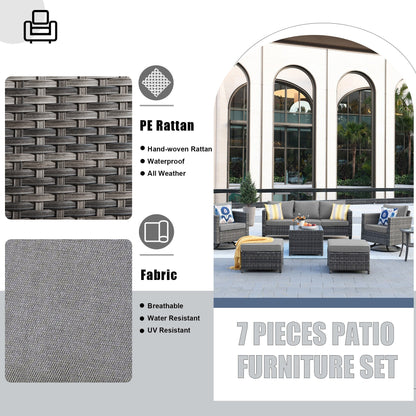 Ensemble de meubles de patio OVIOS 7 pièces en osier avec chaises pivotantes à bascule