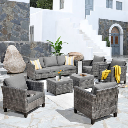 Ensemble de conversation extérieur en osier OVIOS 7 pièces pour patio