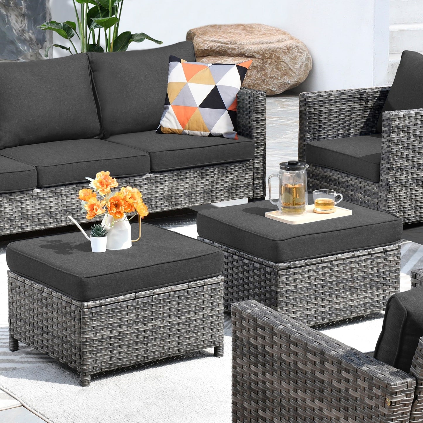 Ensemble de conversation extérieur en osier OVIOS 7 pièces pour patio