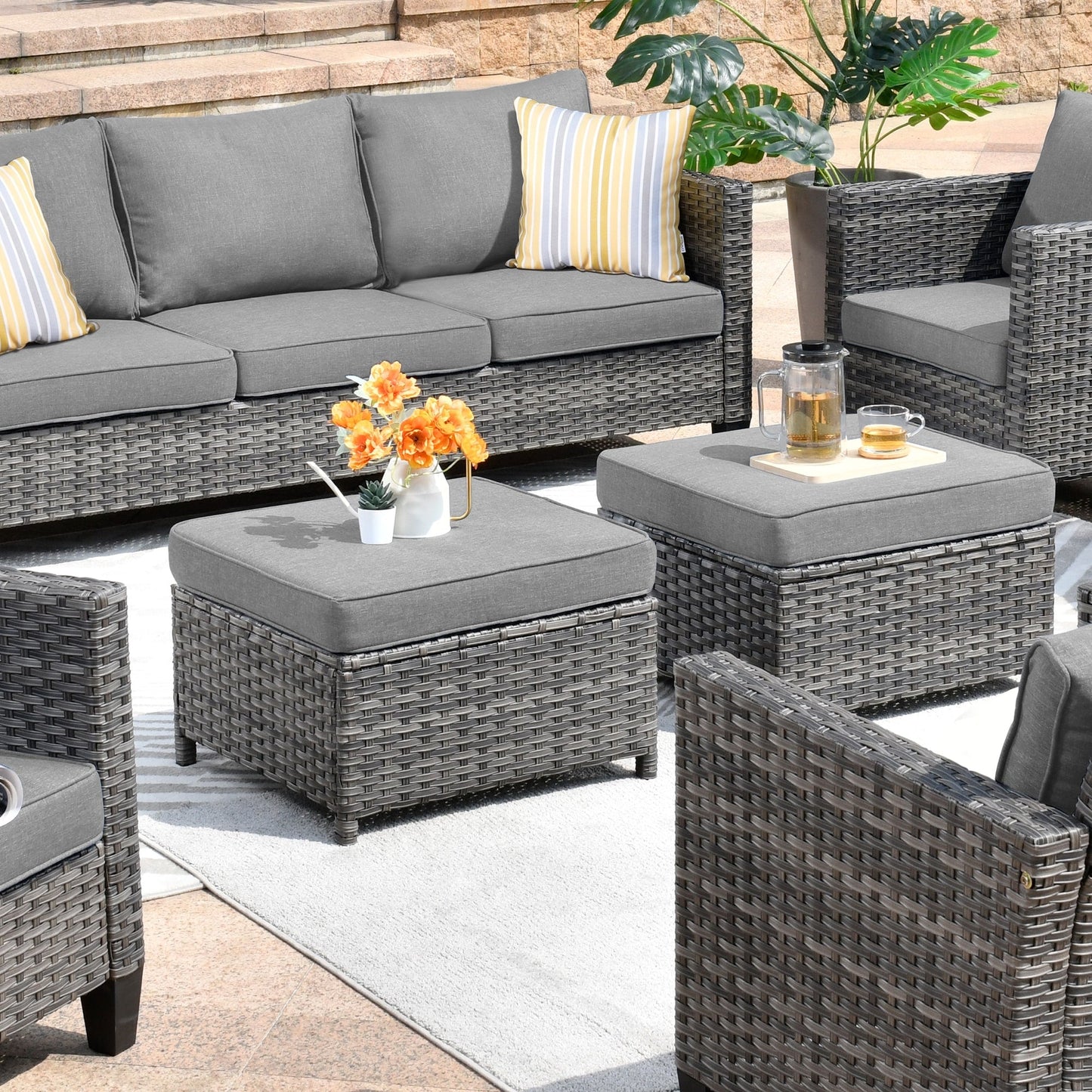 Ensemble de conversation extérieur en osier OVIOS 7 pièces pour patio