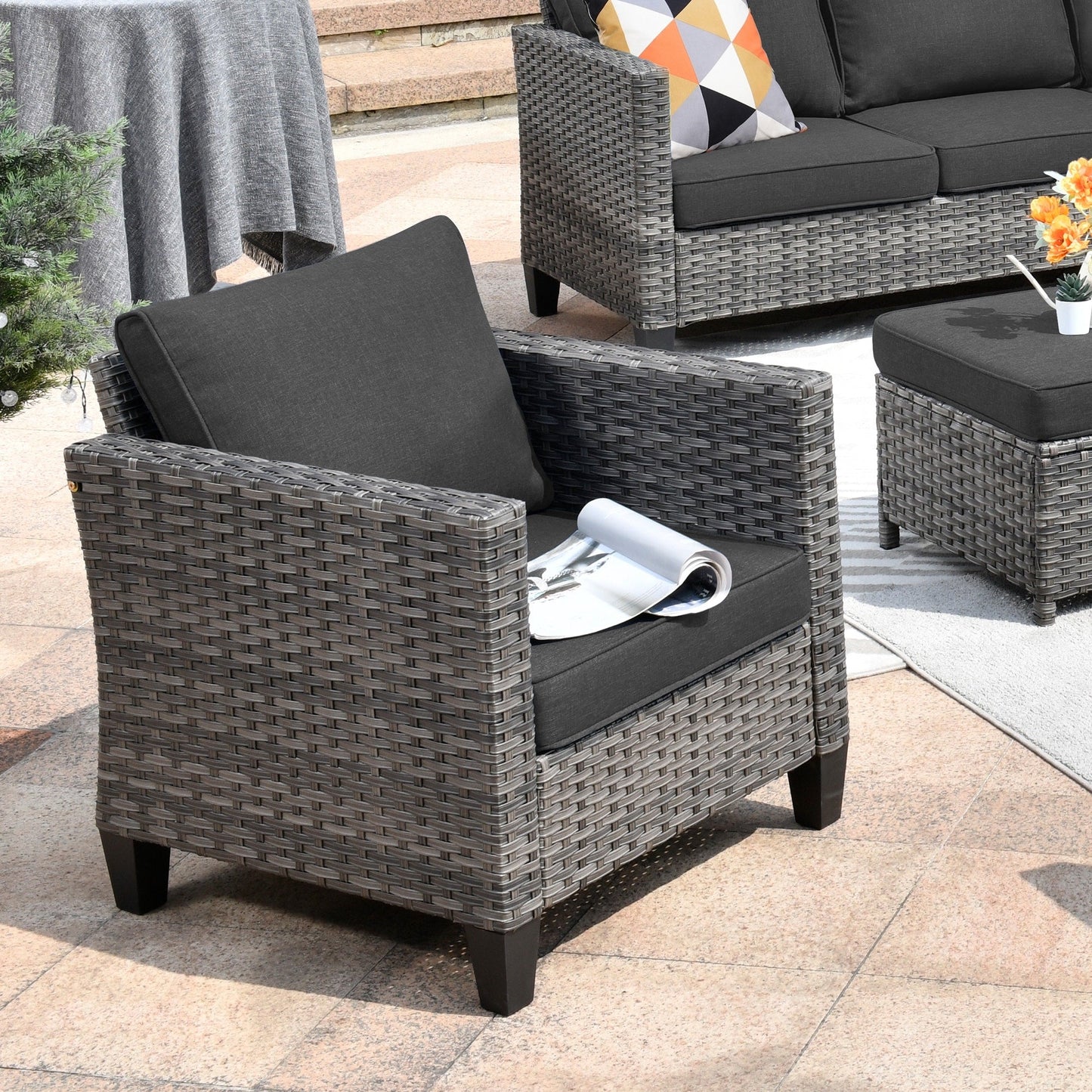 Ensemble de conversation extérieur en osier OVIOS 7 pièces pour patio