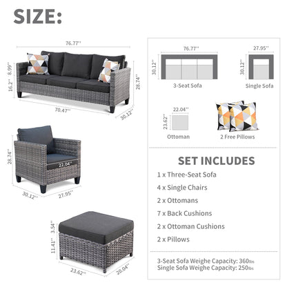 Ensemble de conversation extérieur en osier OVIOS 7 pièces pour patio