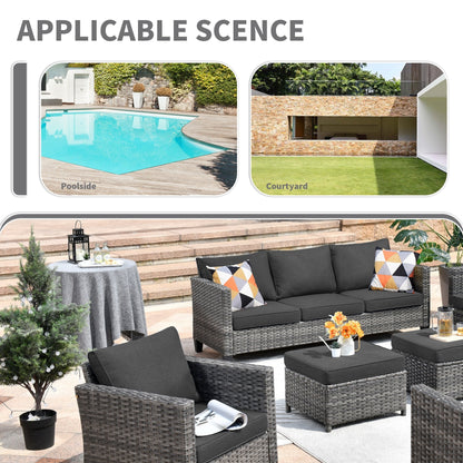 Ensemble de conversation extérieur en osier OVIOS 7 pièces pour patio