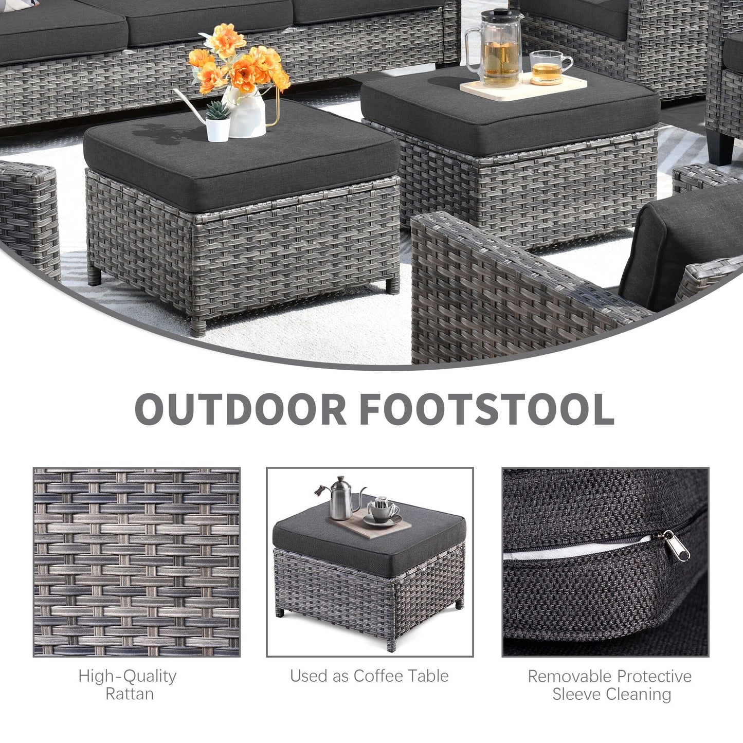 Ensemble de conversation extérieur en osier OVIOS 7 pièces pour patio