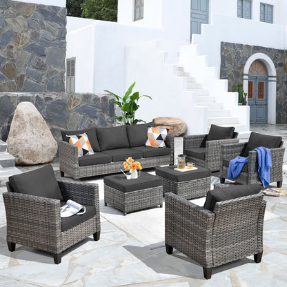 Ensemble de conversation extérieur en osier OVIOS 7 pièces pour patio