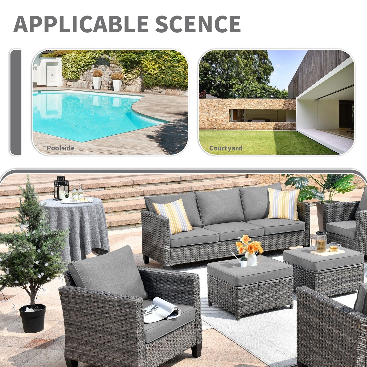 Ensemble de conversation extérieur en osier OVIOS 7 pièces pour patio