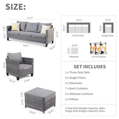 Ensemble de conversation extérieur en osier OVIOS 7 pièces pour patio