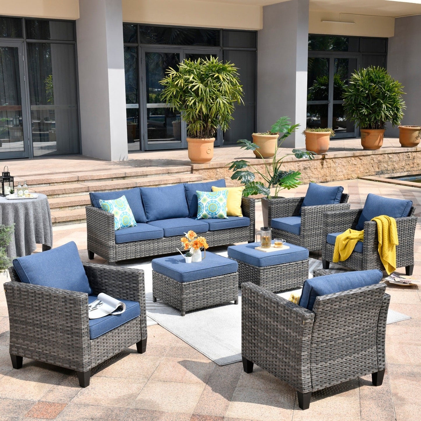 Ensemble de conversation extérieur en osier OVIOS 7 pièces pour patio