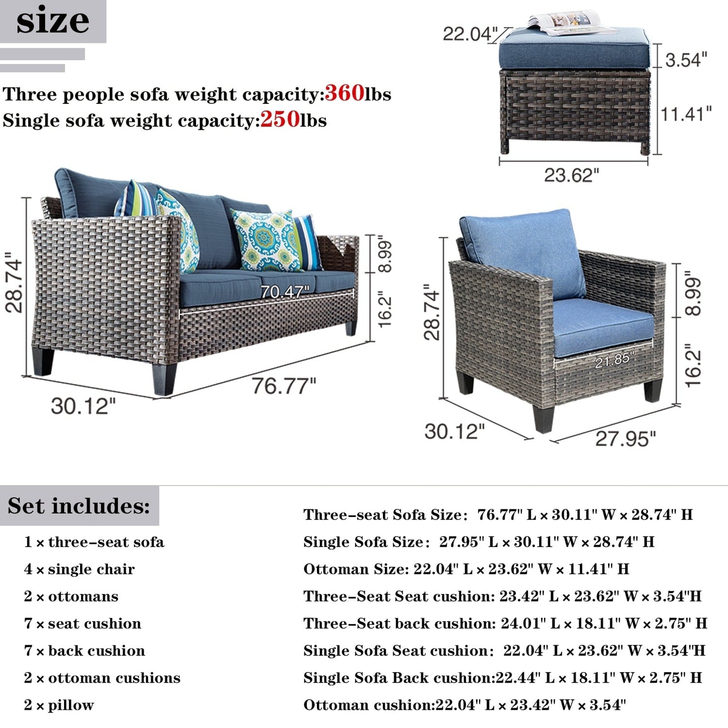 Ensemble de conversation extérieur en osier OVIOS 7 pièces pour patio