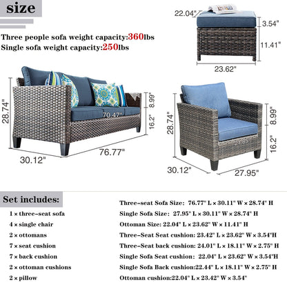 Ensemble de conversation extérieur en osier OVIOS 7 pièces pour patio