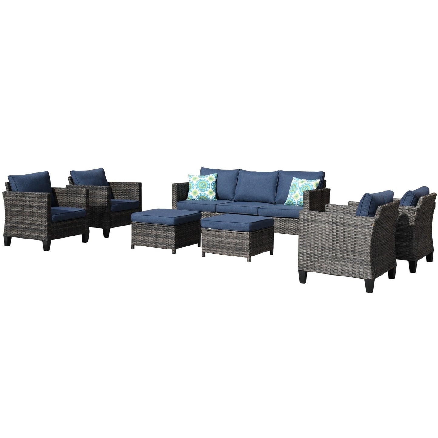 Ensemble de conversation extérieur en osier OVIOS 7 pièces pour patio