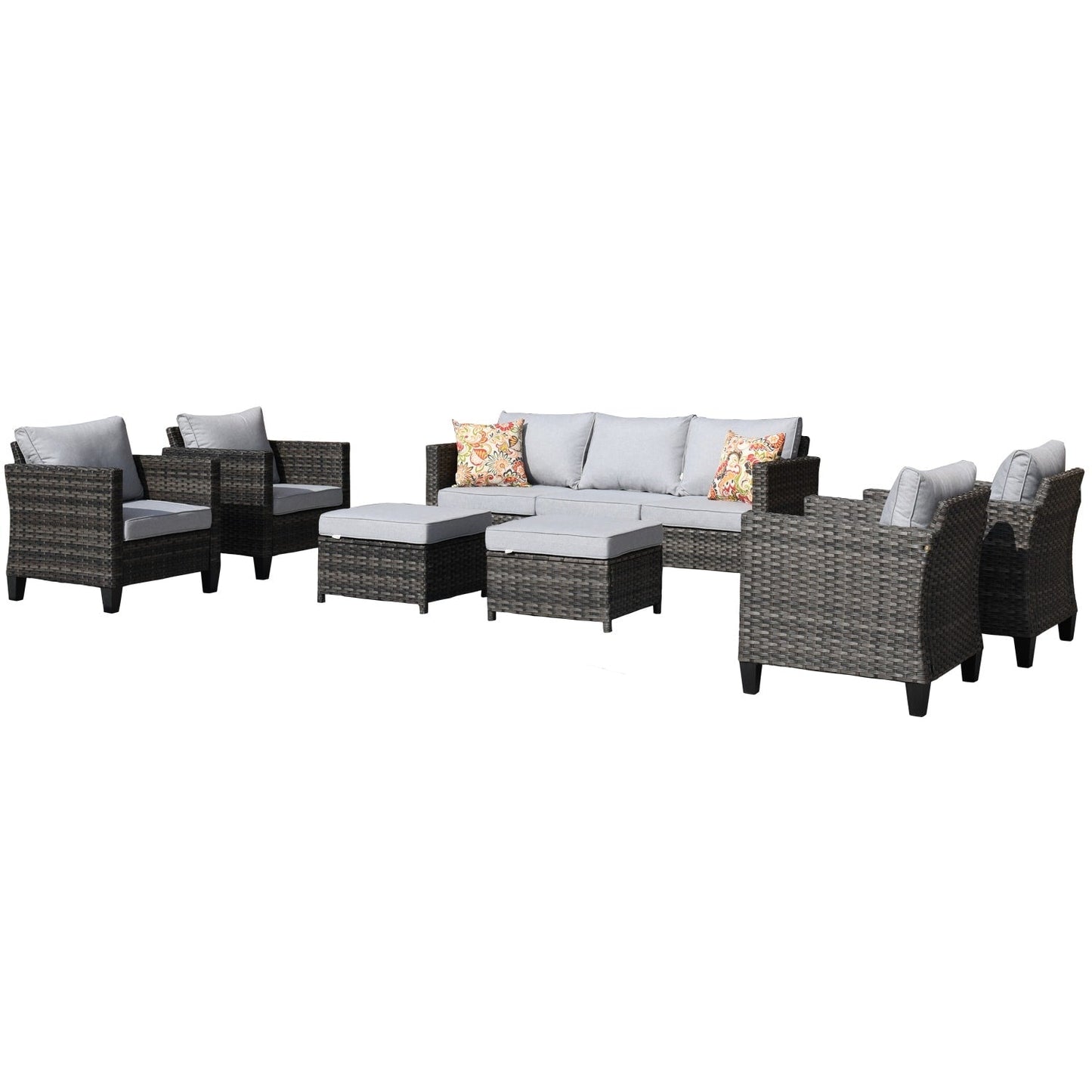 Ensemble de conversation extérieur en osier OVIOS 7 pièces pour patio