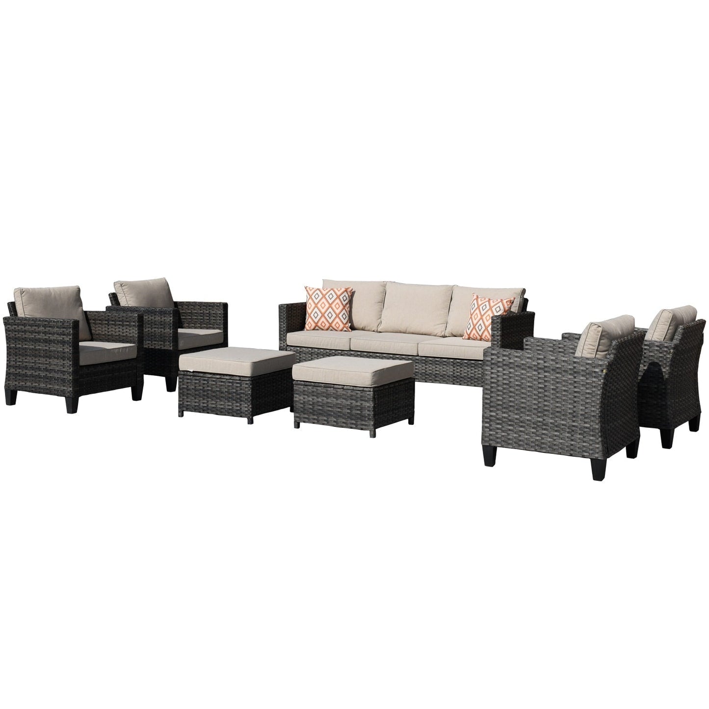 Ensemble de conversation extérieur en osier OVIOS 7 pièces pour patio