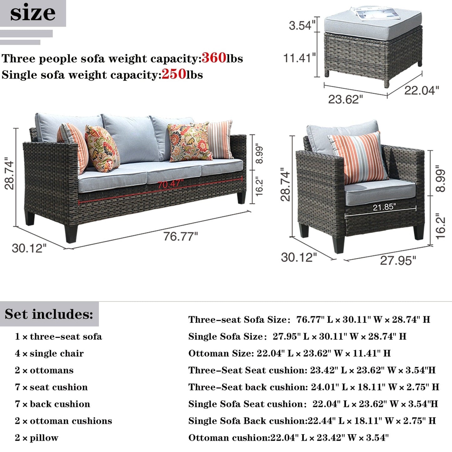 Ensemble de conversation extérieur en osier OVIOS 7 pièces pour patio