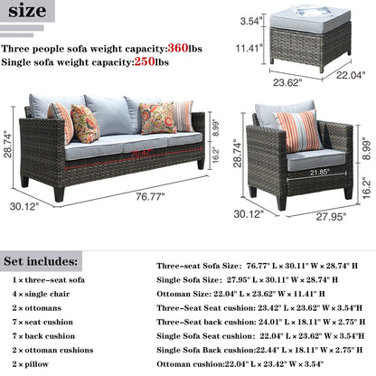 Ensemble de conversation extérieur en osier OVIOS 7 pièces pour patio