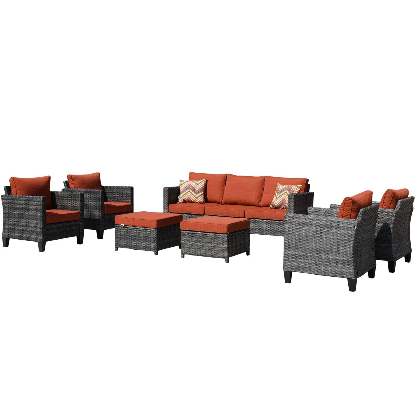 Ensemble de conversation extérieur en osier OVIOS 7 pièces pour patio