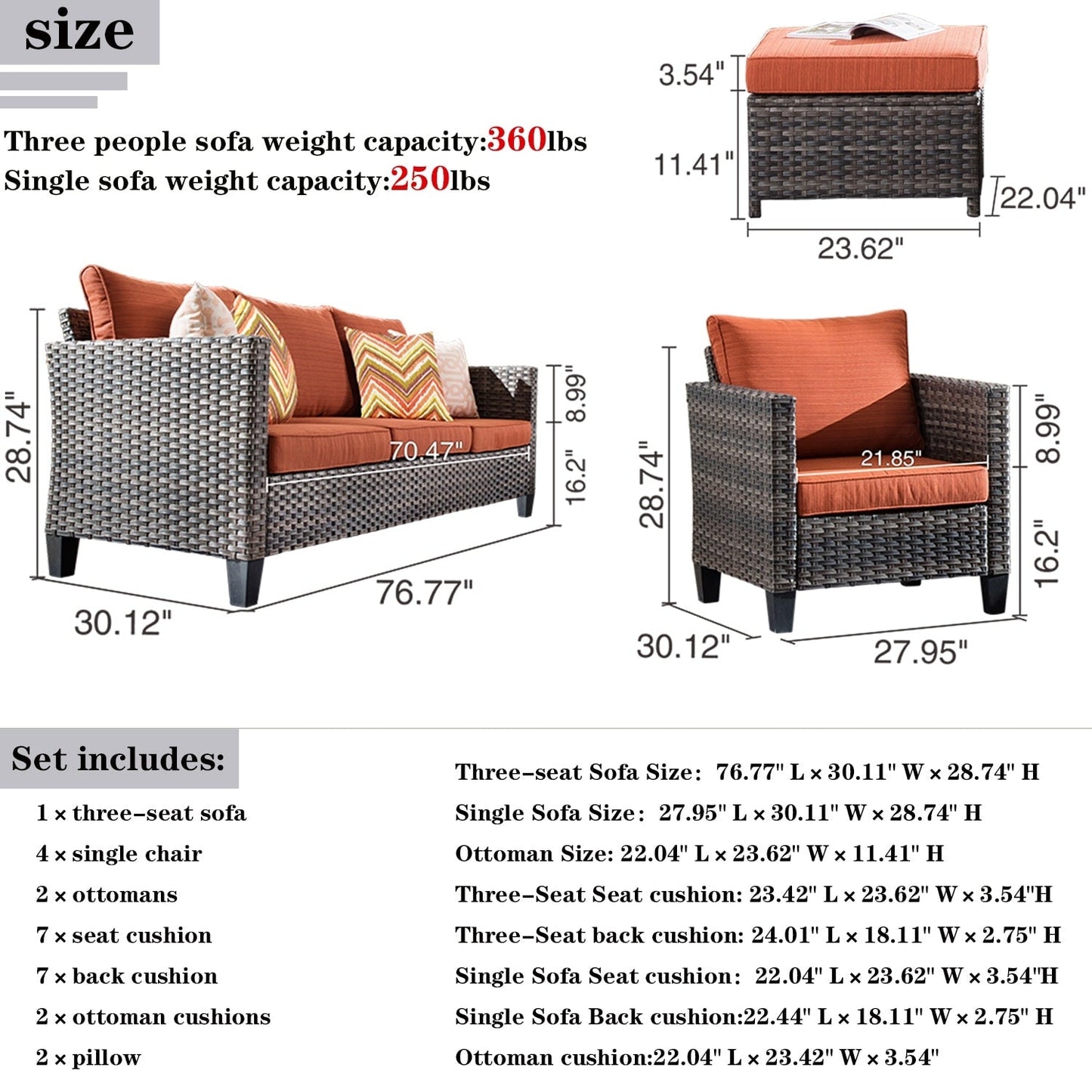 Ensemble de conversation extérieur en osier OVIOS 7 pièces pour patio