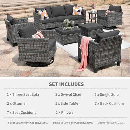 Ensemble de meubles de patio OVIOS 8 pièces en osier avec chaises pivotantes