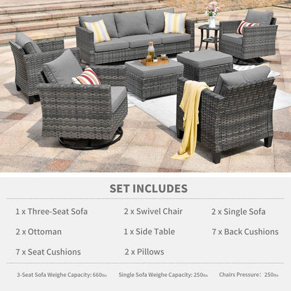 Ensemble de meubles de patio OVIOS 8 pièces en osier avec chaises pivotantes