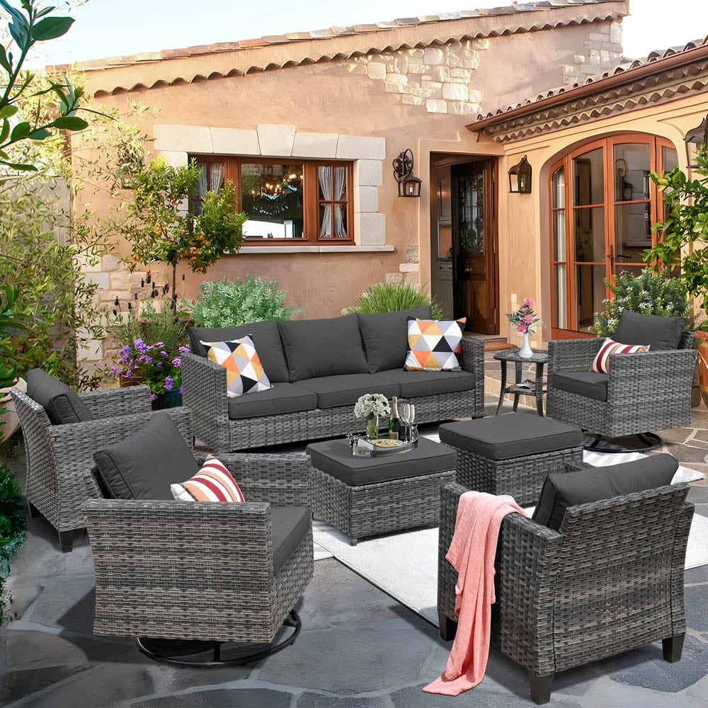 Ensemble de meubles de patio OVIOS 8 pièces en osier avec chaises pivotantes