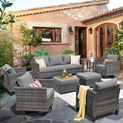 Ensemble de meubles de patio OVIOS 8 pièces en osier avec chaises pivotantes