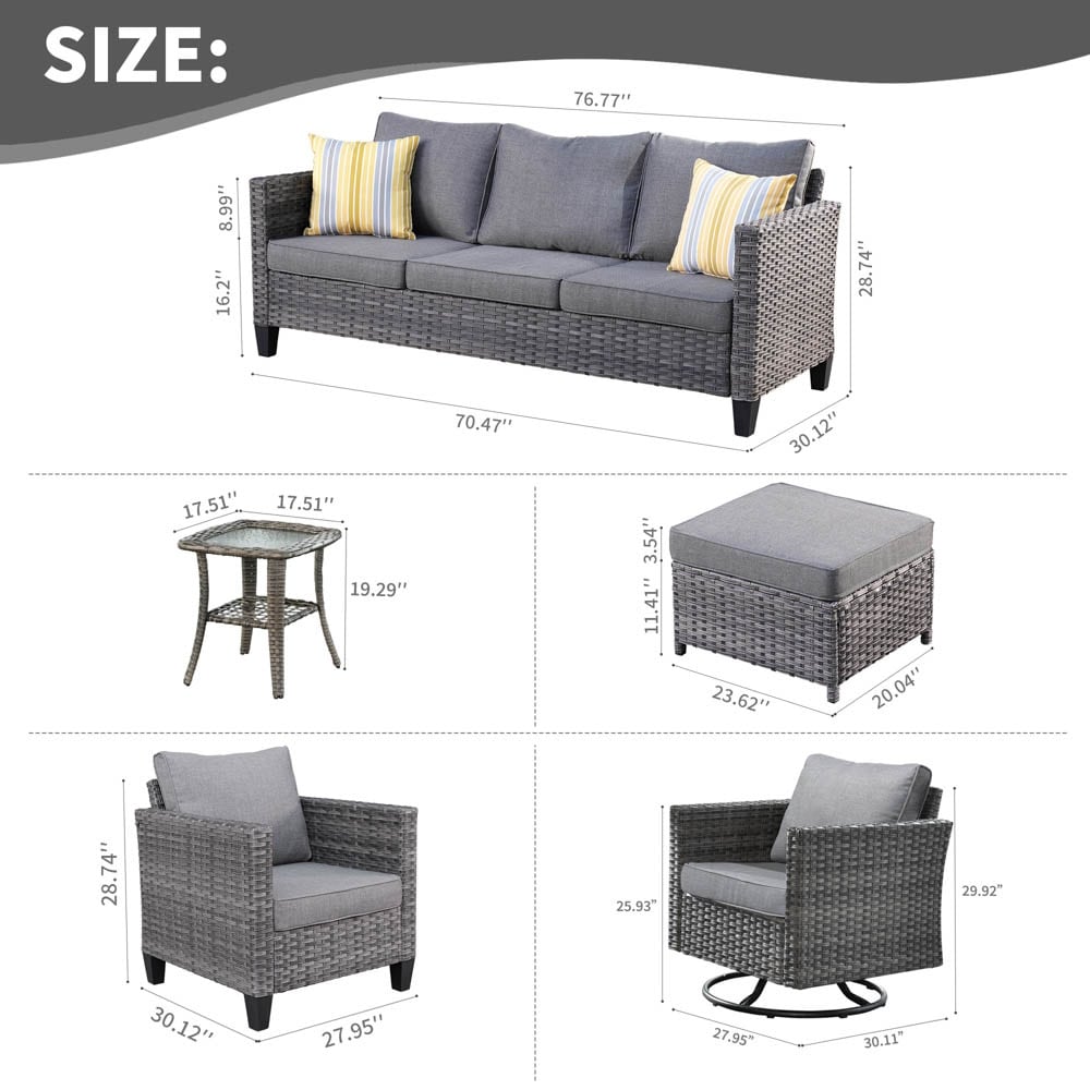 Ensemble de meubles de patio OVIOS 8 pièces en osier avec chaises pivotantes