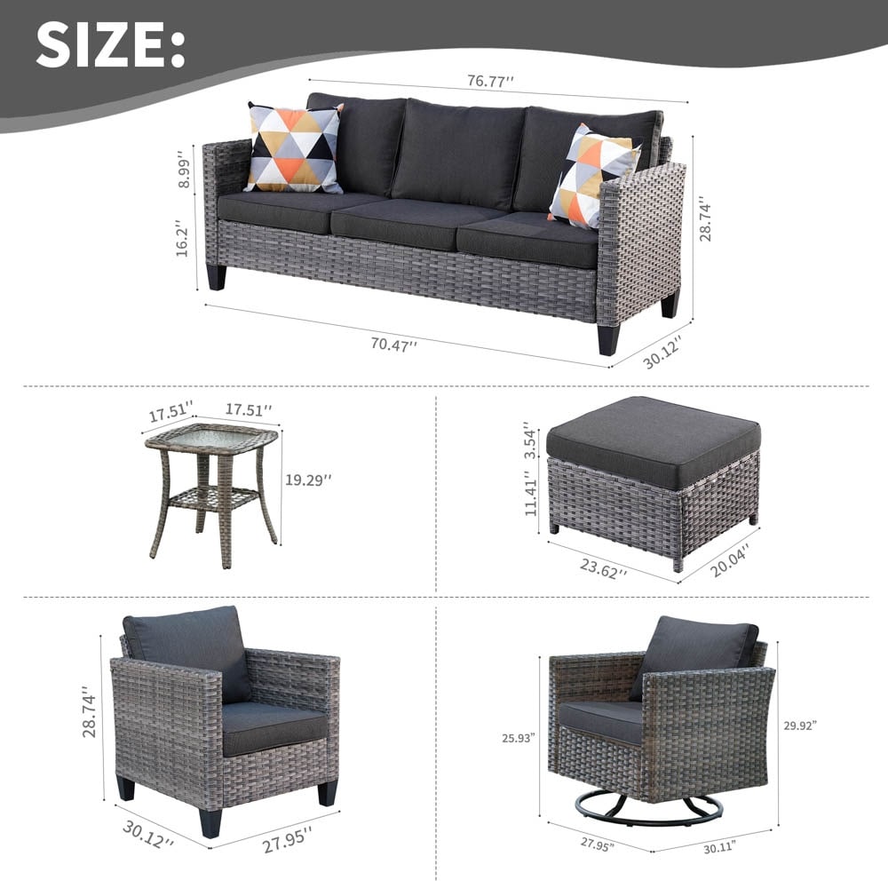 Ensemble de meubles de patio OVIOS 8 pièces en osier avec chaises pivotantes