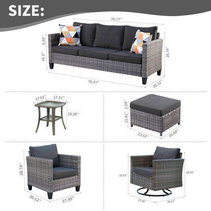 Ensemble de meubles de patio OVIOS 8 pièces en osier avec chaises pivotantes