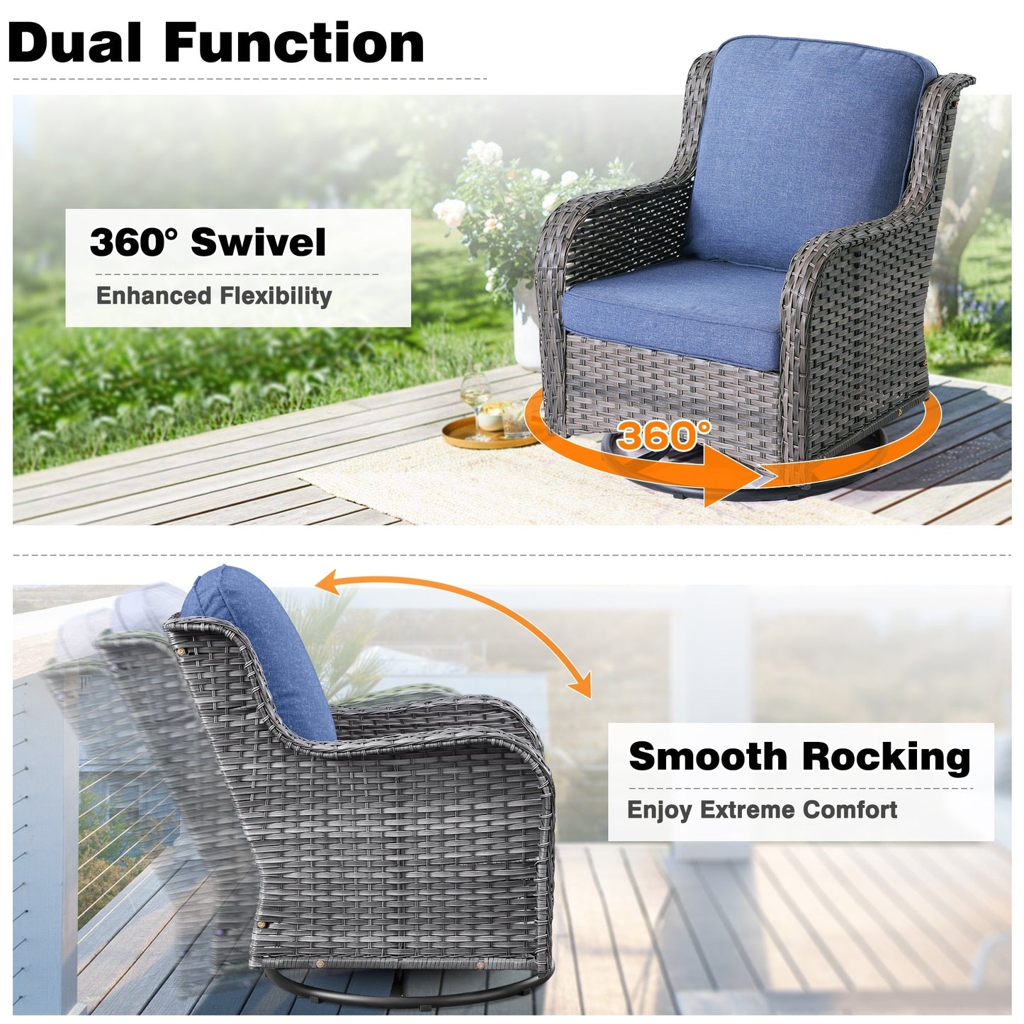 Ensemble de 8 chaises pivotantes en osier pour patio OVIOS