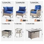 Ensemble de 9 chaises pivotantes d'extérieur en osier OVIOS avec table à feu