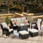 Ensemble de meubles de patio en osier OVIOS 6 pièces avec table de foyer de 42 pouces