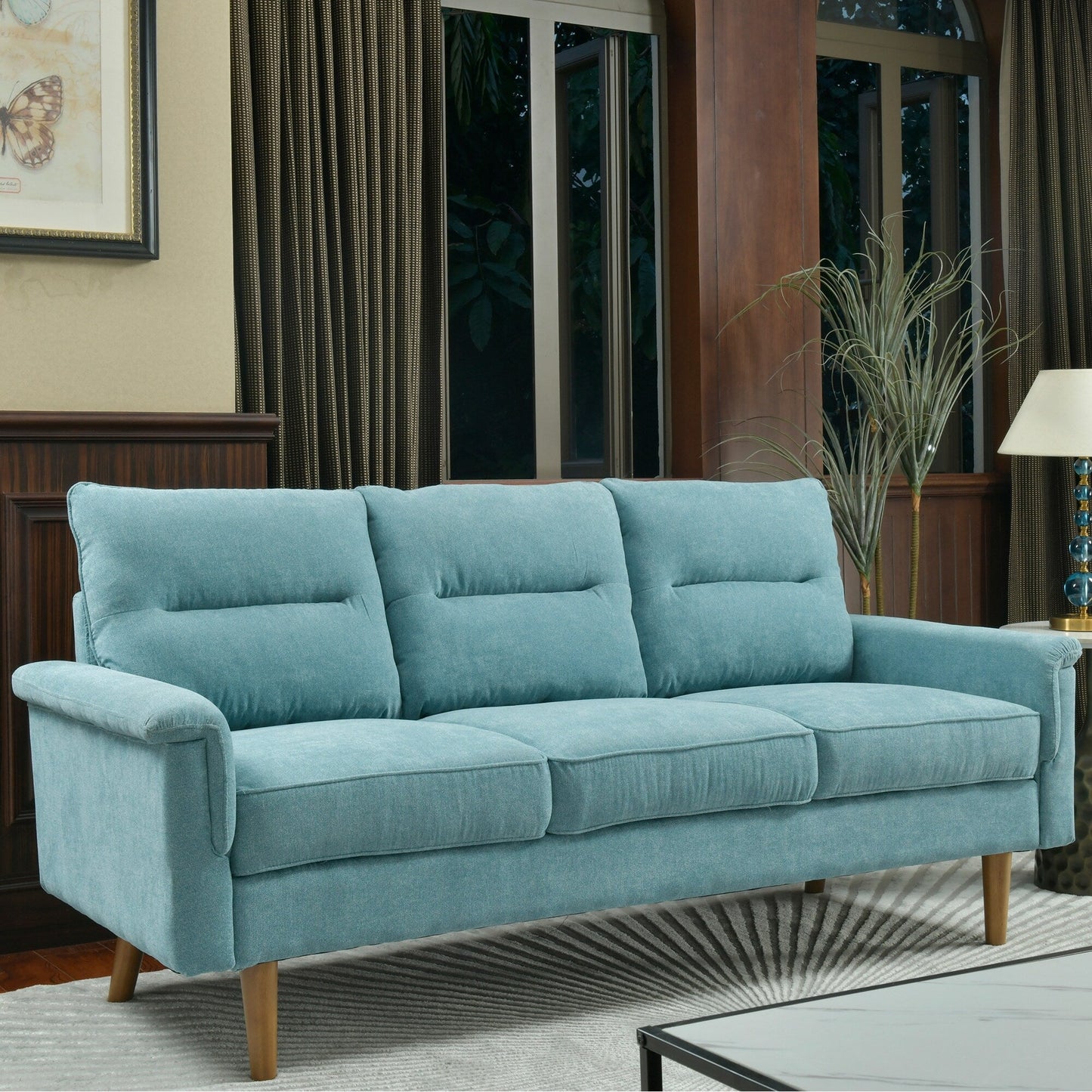 Canapé d'intérieur OVIOS avec coussin moelleux et pieds en bois