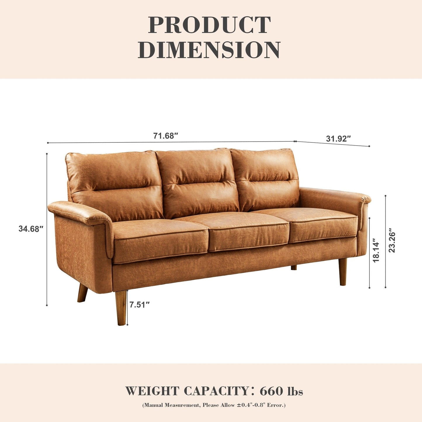 Canapé d'intérieur OVIOS avec coussin moelleux et pieds en bois