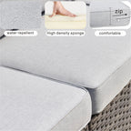 Ensemble de meubles de patio OVIOS en osier gris 6 pièces avec foyer rectangulaire