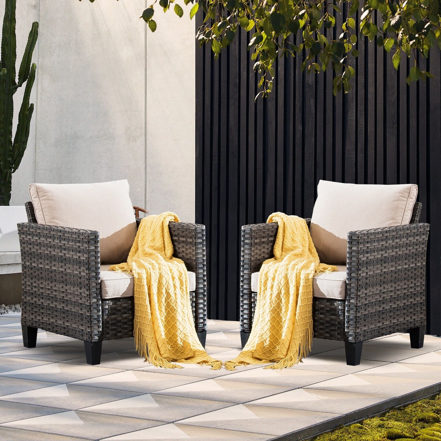 Ensemble de chaises de conversation en osier pour patio extérieur OVIOS