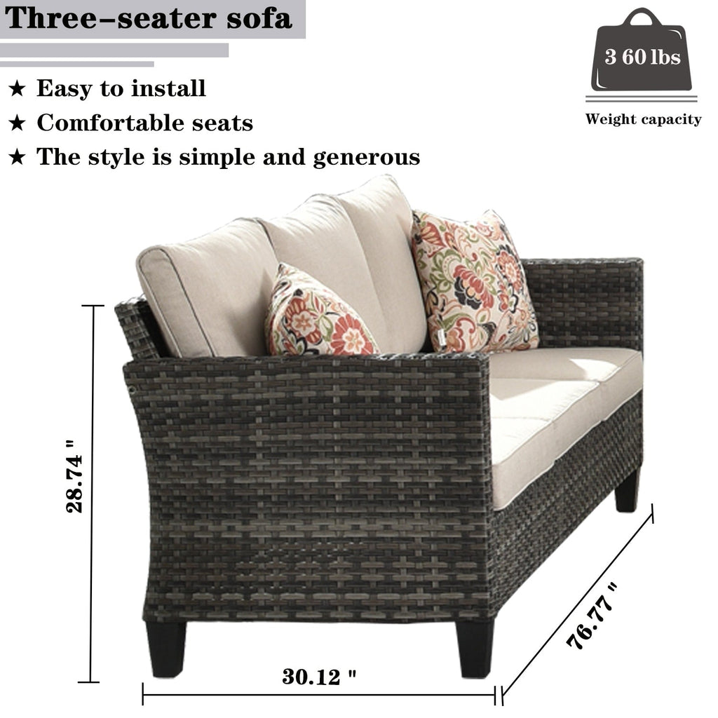 Ensemble de meubles de patio OVIOS 7 pièces en osier avec chaises pivotantes à bascule