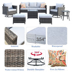 Ensemble de meubles de patio OVIOS 7 pièces en osier avec chaises pivotantes à bascule