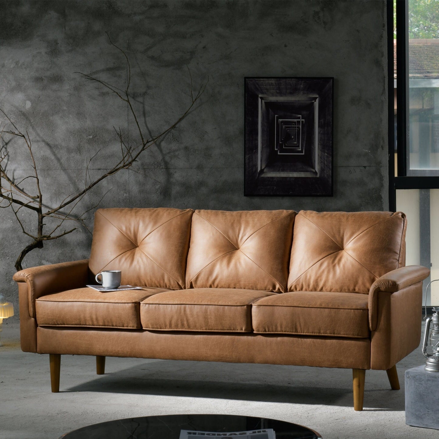 Canapé d'intérieur OVIOS Rive Design avec coussin et pieds en bois