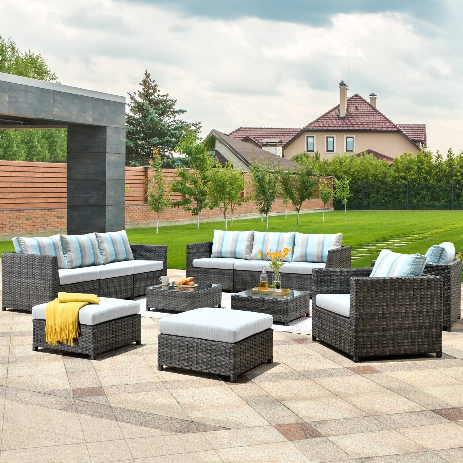 Ensemble de salon de jardin OVIOS en tissu Sunbrella 9 et 12 pièces