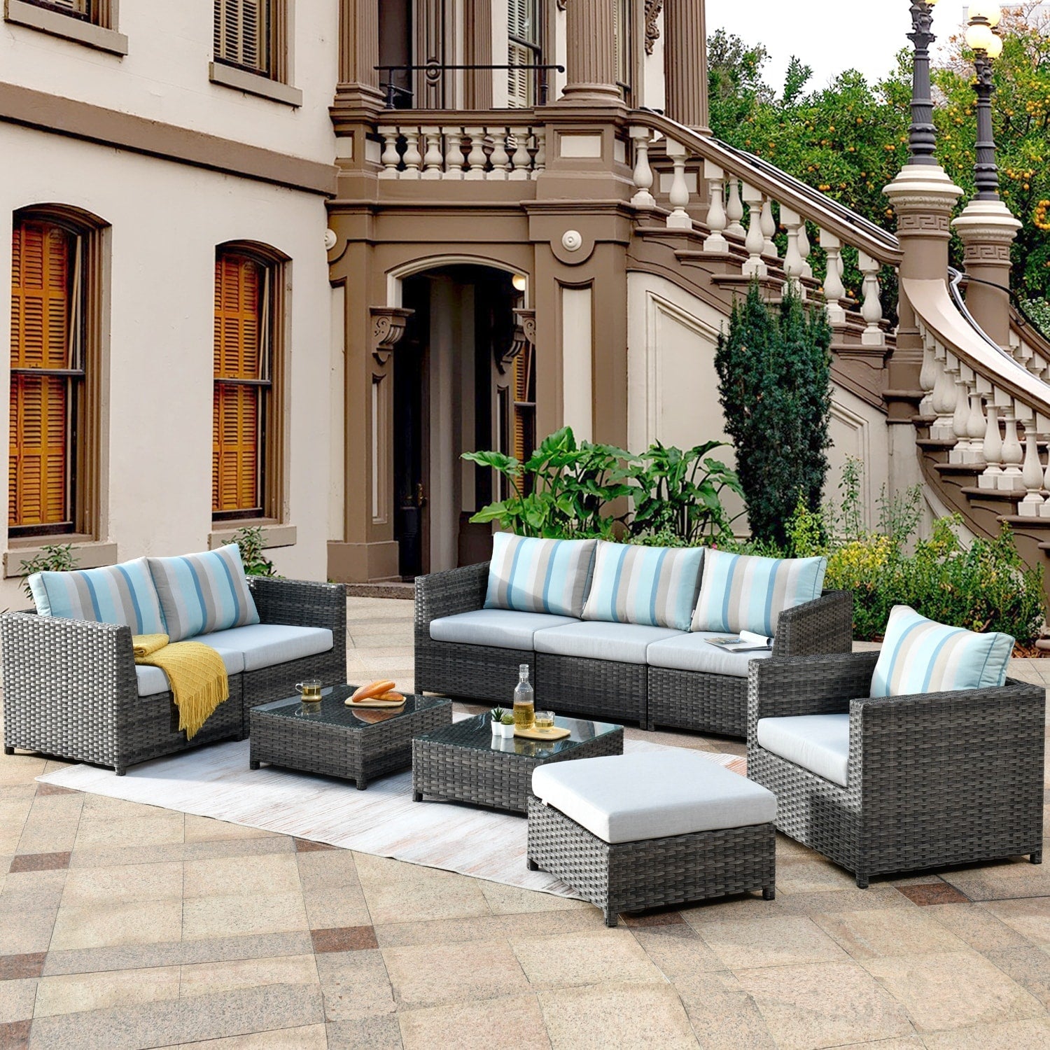 Ensemble de salon de jardin OVIOS en tissu Sunbrella 9 et 12 pièces