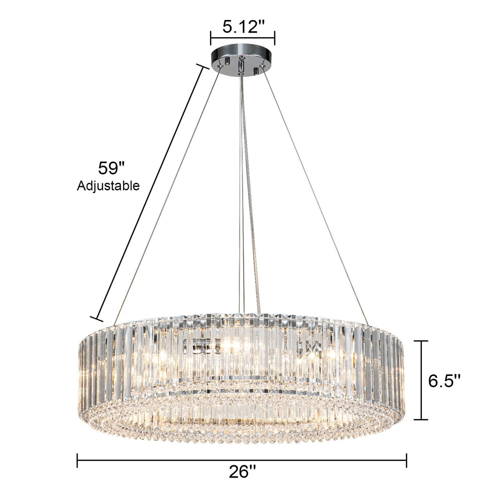 Lustre rond moderne en cristal OYIPRO 6/8/12 lumières en forme de tambour pour îlot de cuisine