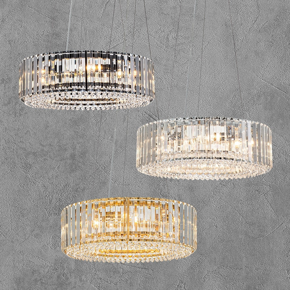 Lustre rond moderne en cristal OYIPRO 6/8/12 lumières en forme de tambour pour îlot de cuisine