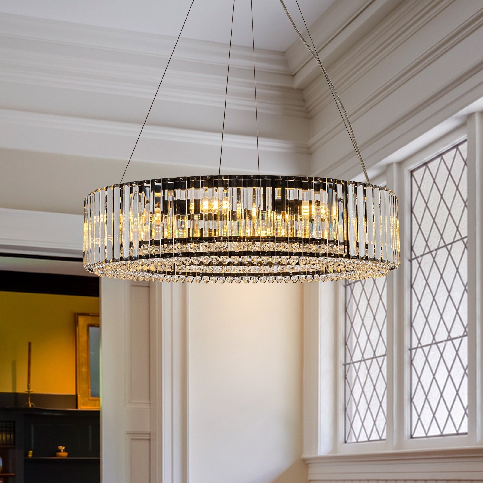 Lustre rond moderne en cristal OYIPRO 6/8/12 lumières en forme de tambour pour îlot de cuisine