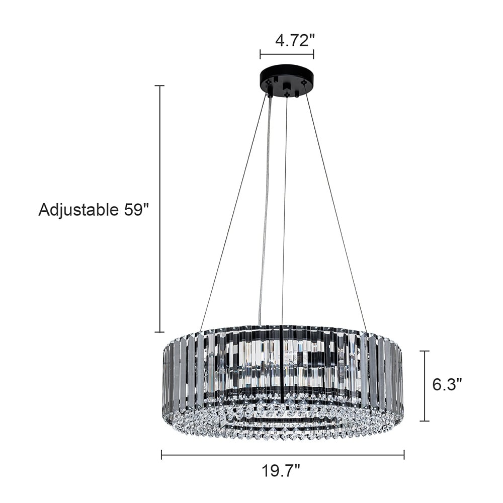 Lustre rond moderne en cristal OYIPRO 6/8/12 lumières en forme de tambour pour îlot de cuisine